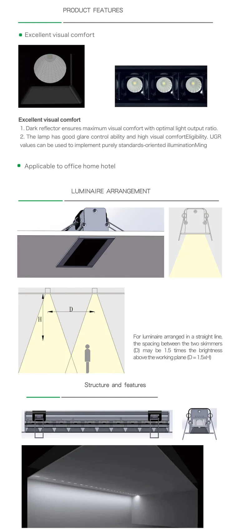 modern popular office decoration surface recessed pendent led linear light ceiling light