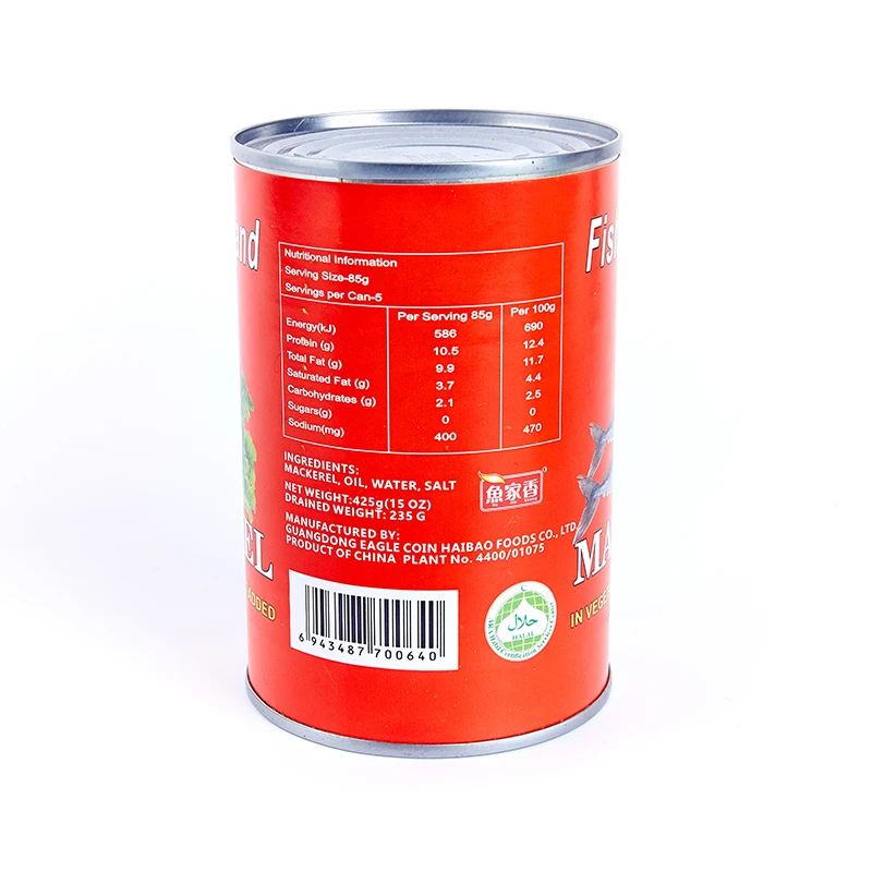 
Factory Price Canned Fish Canned Mackerel in Natural Oil 425g 