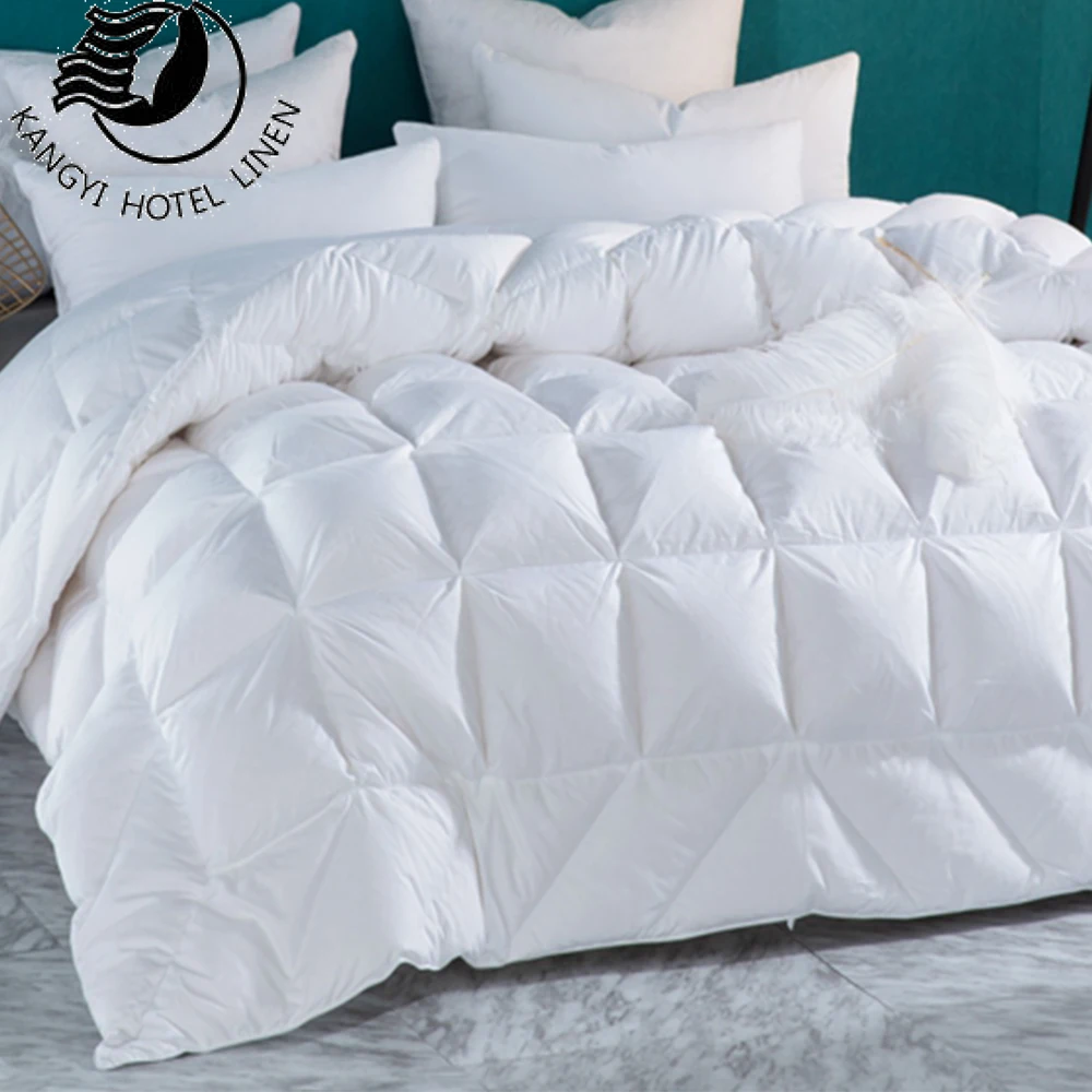 2021 Wholesale Hotel White Plain Goose Feather Quilt Bed Duvet Set