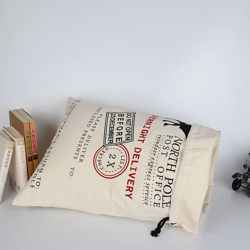 2021 Christmas personalized sublimation Santa drawstring large linen blank white beige burlap polyester cartoon gift sacks bags
