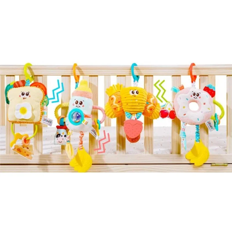 Wholesale stroller toy soft plush cloth Rattle teether baby bed hanging sensory crinkle toy for cot crib play mat