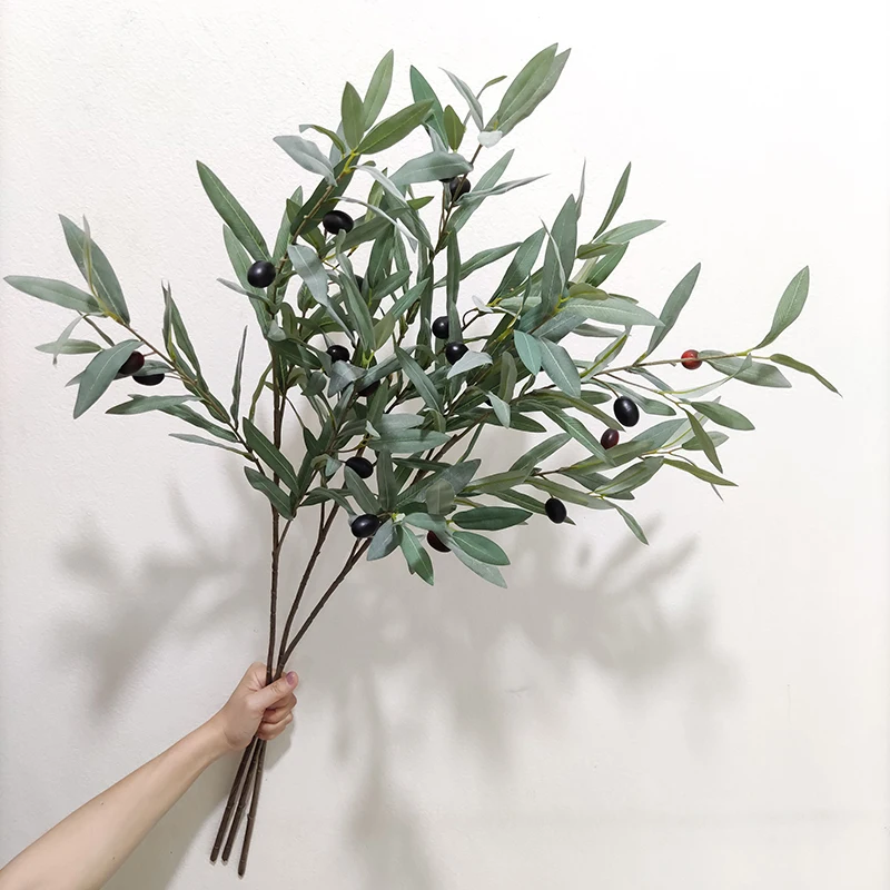 Hot Sale Home Wedding Decor Artificial Green Leaf Olive Tree Branches Stems Faux Plant High Quality Olive Branches With Fruit