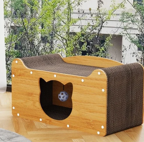 Vertical Cat Bed with Tunnel Drilling Hole Fun Interactive Scratching Board Debris-Free Grinding Gripper Cat Trees Scratcher Toy
