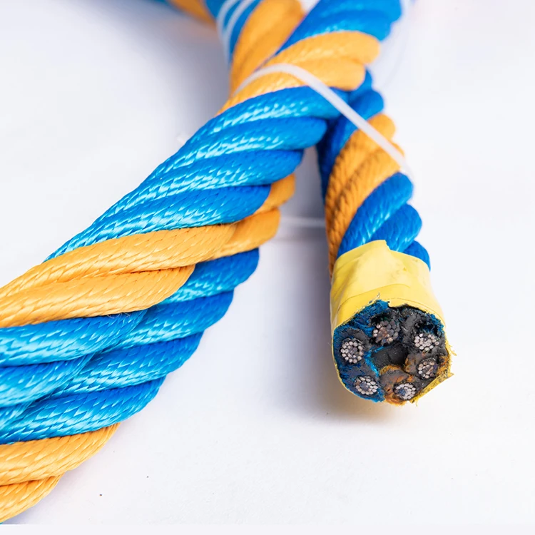 China Combined Rope 6 Strand Reinforced Polyester Twisted Combination Rope With Steel Wire For Outdoor Playground Climbing Nets