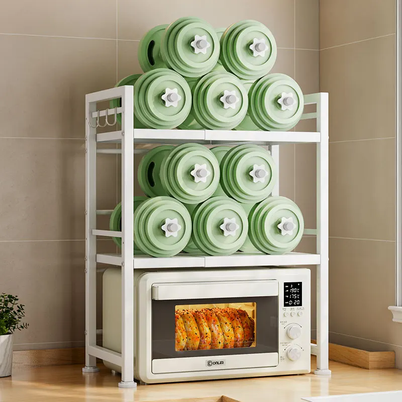 white kitchen desktop scalable height adjustable double layer microwave oven rack countertop toasters pizza oven Storage holder