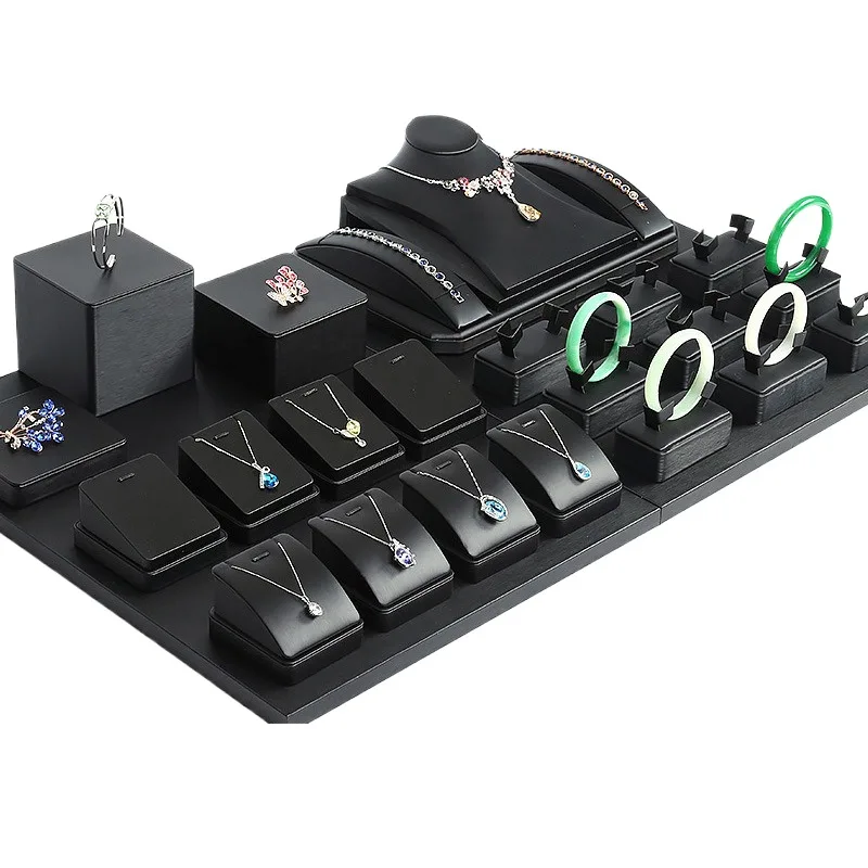 Spot black brushed pu leather jewelry display stand display set