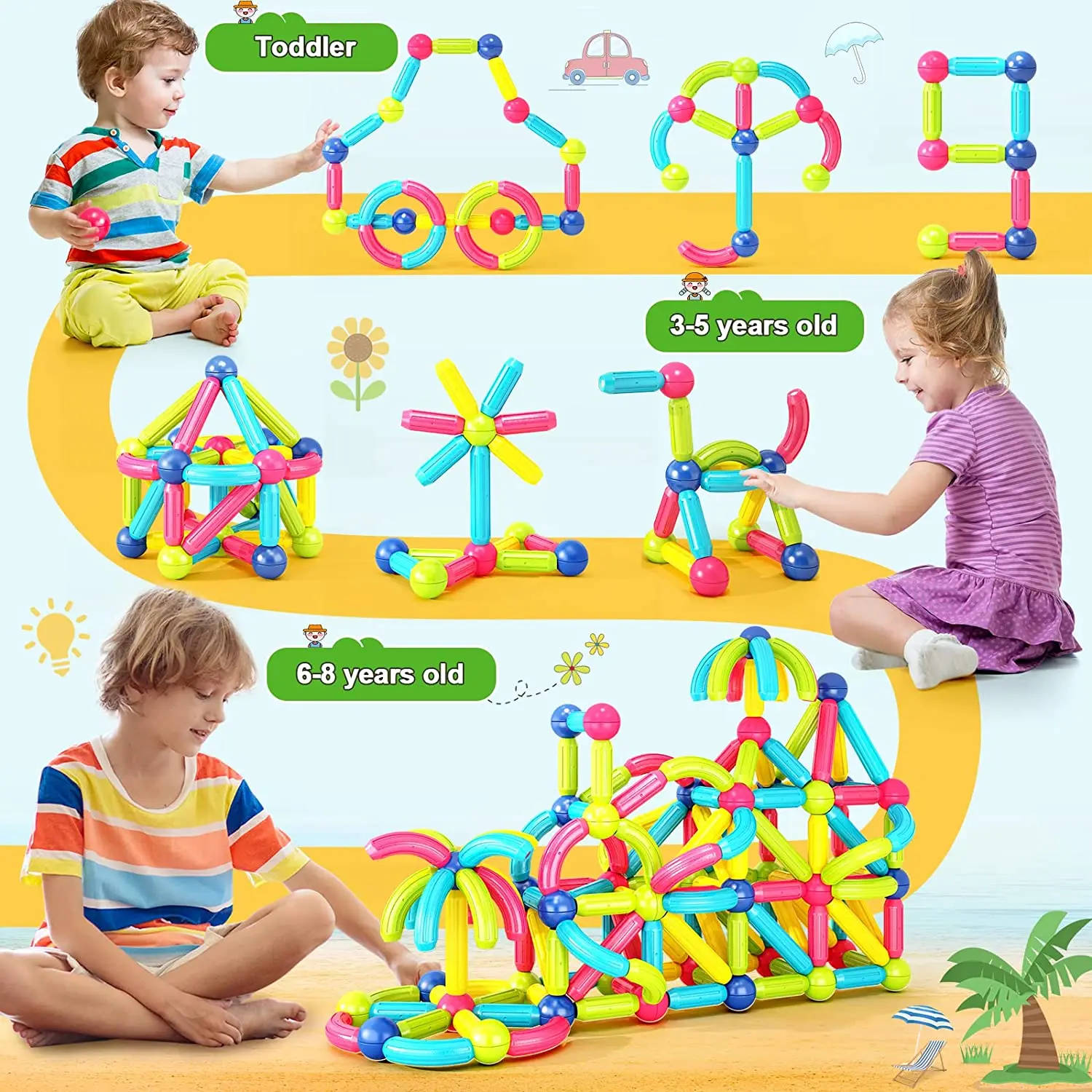 2023 Hot Selling Kids Montessori Magnetic Rod Sticks And Balls Magnet Toy Building Blocks Other Educational Toys For Children