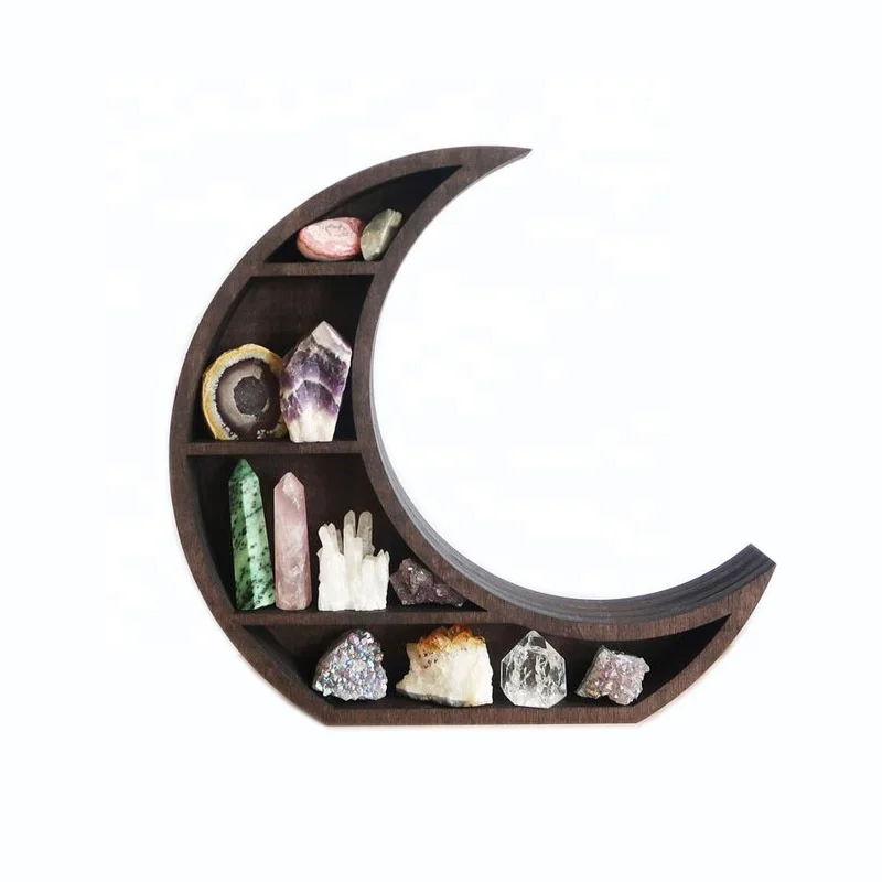 Wooden Moon Shape Wall Decor Bathroom crystal Organizer shelf for crystal displaying