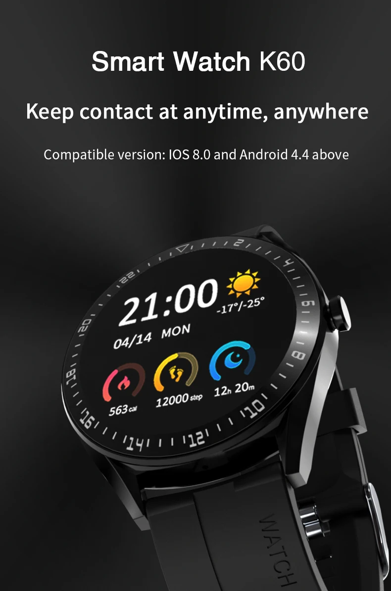 
K60 Smart Watch MTK2502 Full Touch Screen Smartwatch Heart Rate Sleep Monitor BT Smart Watch 