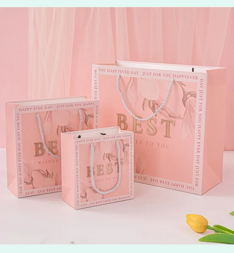 С наилучшими пожеланиями розовая бумага Ювелирные изделия Косметическая одежда обувь упаковка бумажный пакет подарок Шоппинг мешок с ручкой