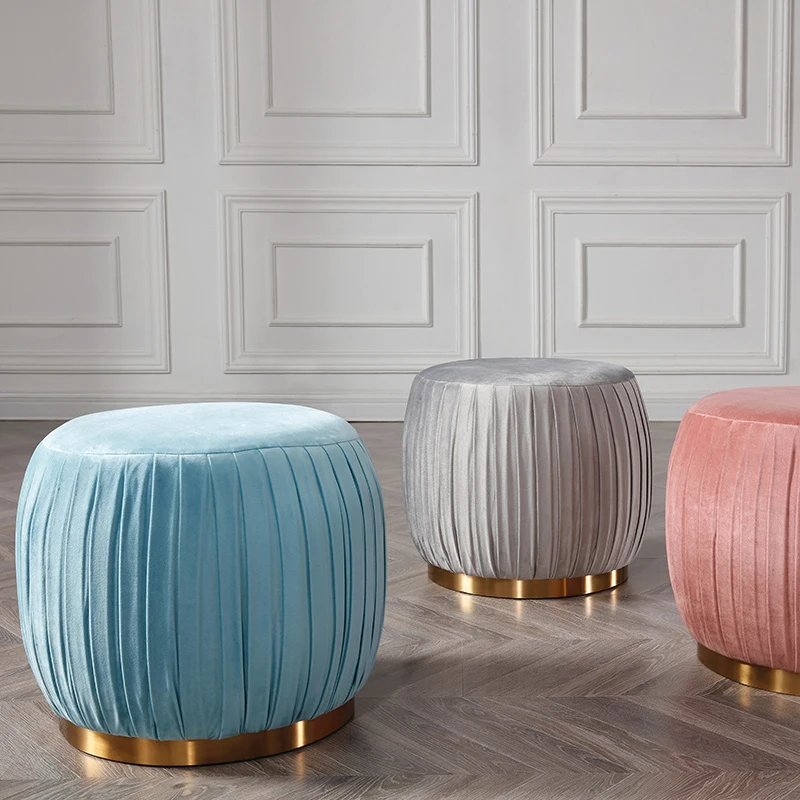 Новый дизайн, мягкий табурет, бархатные табуреты, оттоманки, розовый круглый пуф, табурет, диван