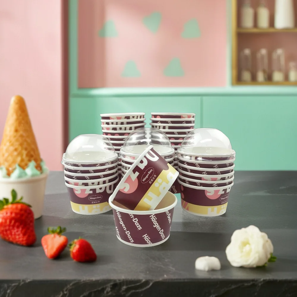 AT PACK New Arrival 3Oz 5Oz 8Oz 10Oz Ice Cream Paper Cup Packaging Custom Disposable Ice Cream Packaging Paper Cup With Lid