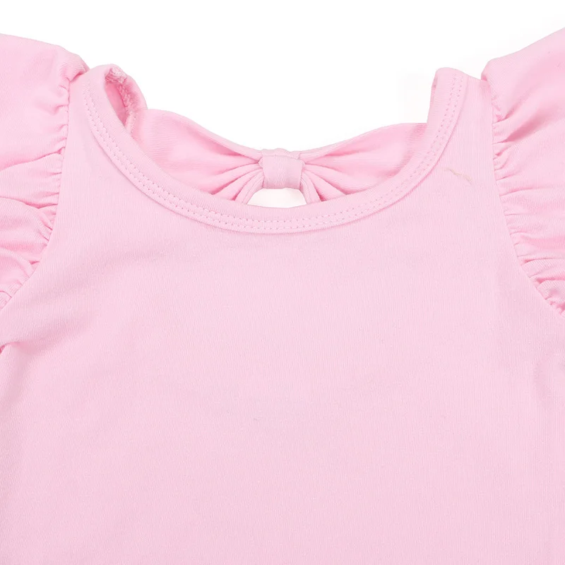 
pink cotton short sleeve flutter sleeve bowknot baby romper girls leotard baby leotard 