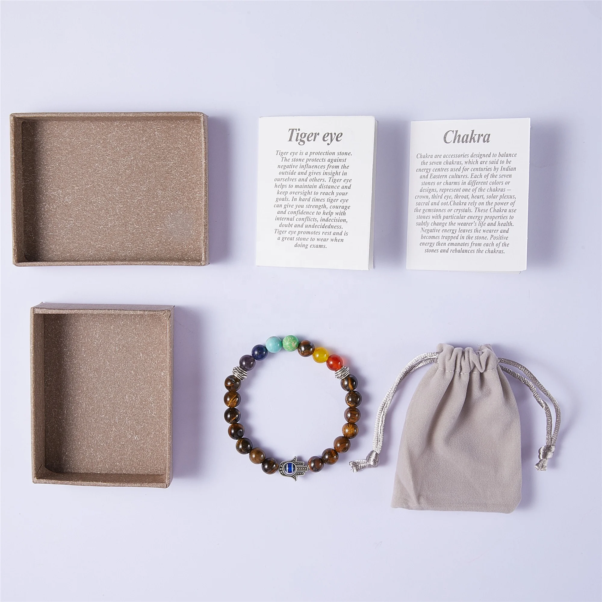 8mm Beads Bracelet Wholesale Men Natural Stone Hand Of Fatima Beaded Chakra Tiger Eye Bracelet