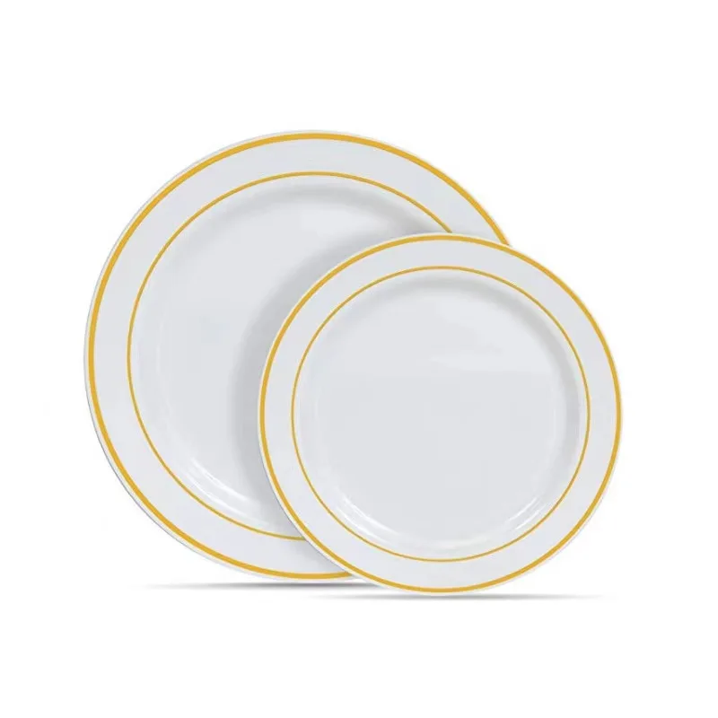 6 inch gold silver rim disposable plastic dish plate