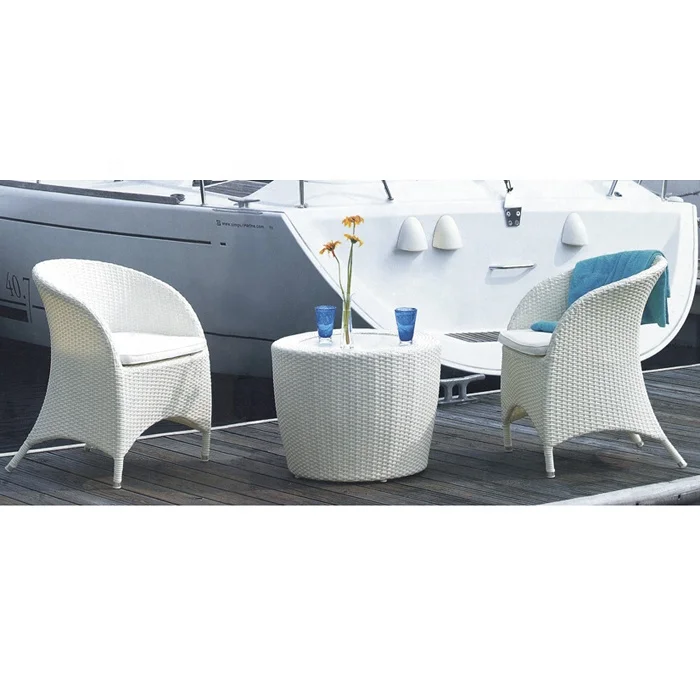new design white patio balcony coffee shop beach outdoor 3pcs set wicker leisure lounger chairs