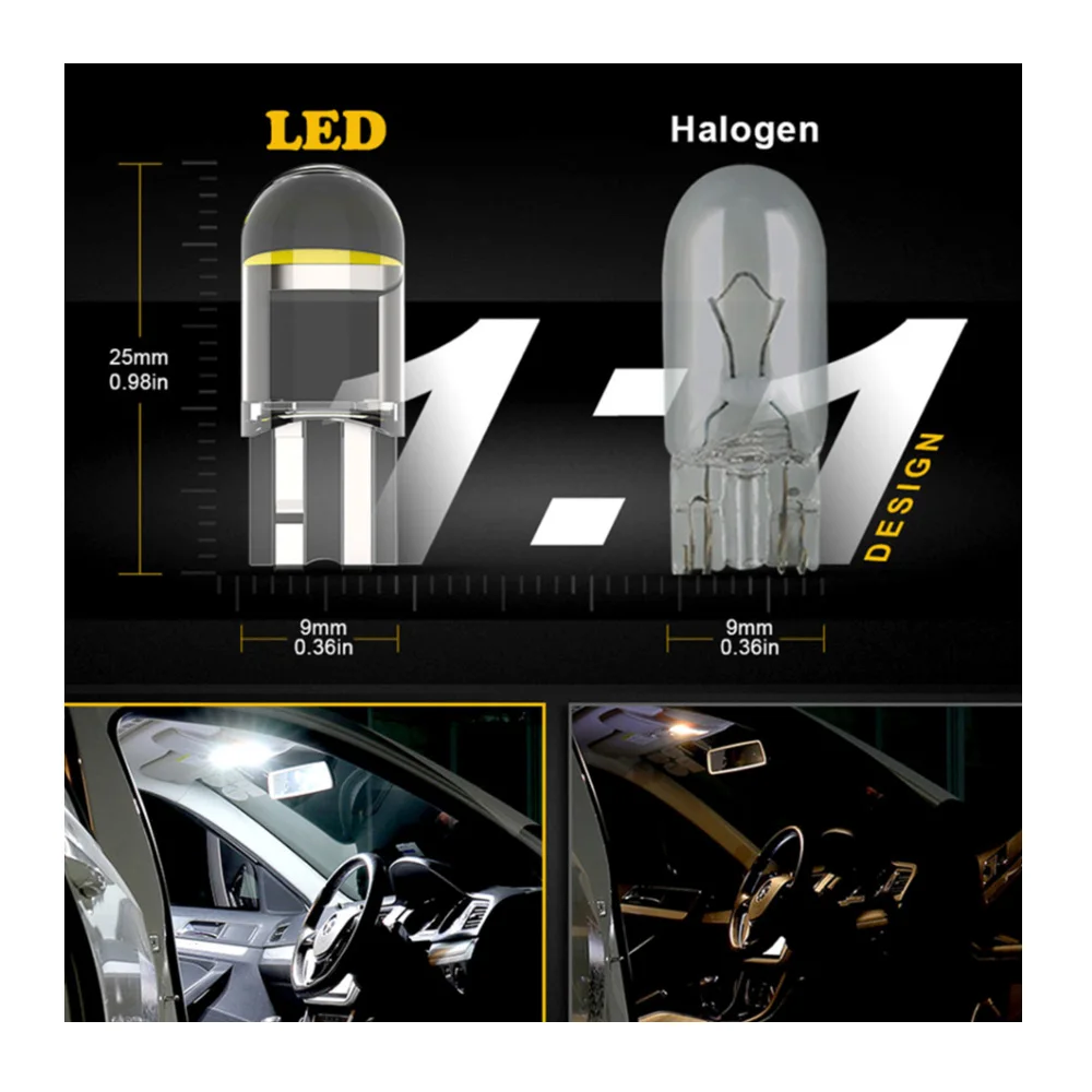 194 T10 Cob Led Car Bulb 3000K Amber 6000 White Green Blue Red Wedge License Plate Lamp Dome Light White Diode