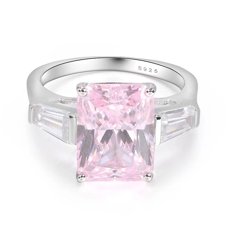 Simple Design 925 Silver Jewelry Ring Beautiful Rose Stone Ring Women CZ Wedding Ring