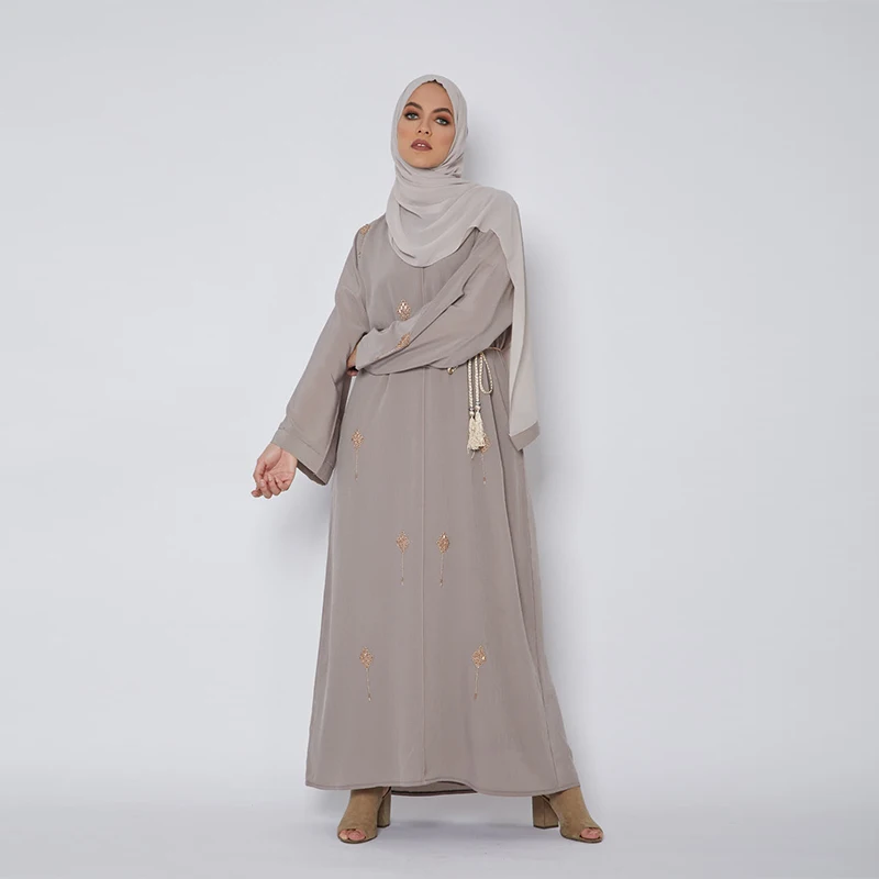 Pyjama Femme Dubai Women Muslim Solid Color Long Sleeve Corset Casual Dress Islamic Ladies Flower Abaya Kaftan