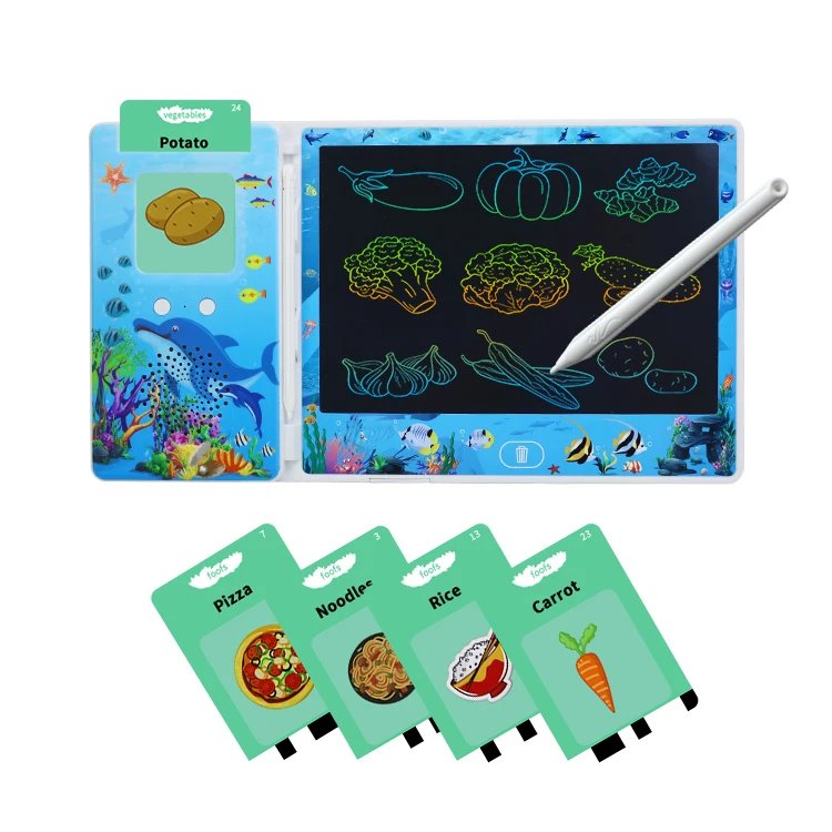 Kids 2 in 1 Educational Toys  Drawing Board Flash Card Machine LCD Writing Tablet English Talking Flash Card