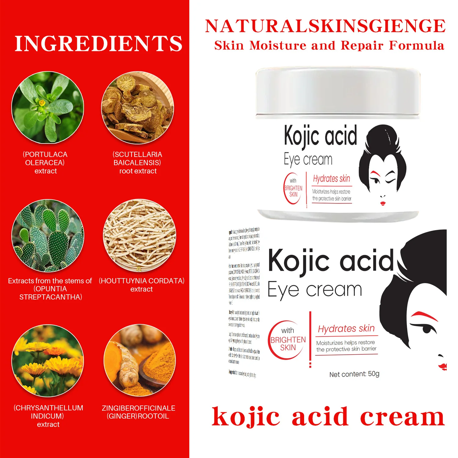 New Natural Kojic Acid Eye cream Hydrating & nourishing formula lighten bark spots skin aging Kojic Acid Eye Cream