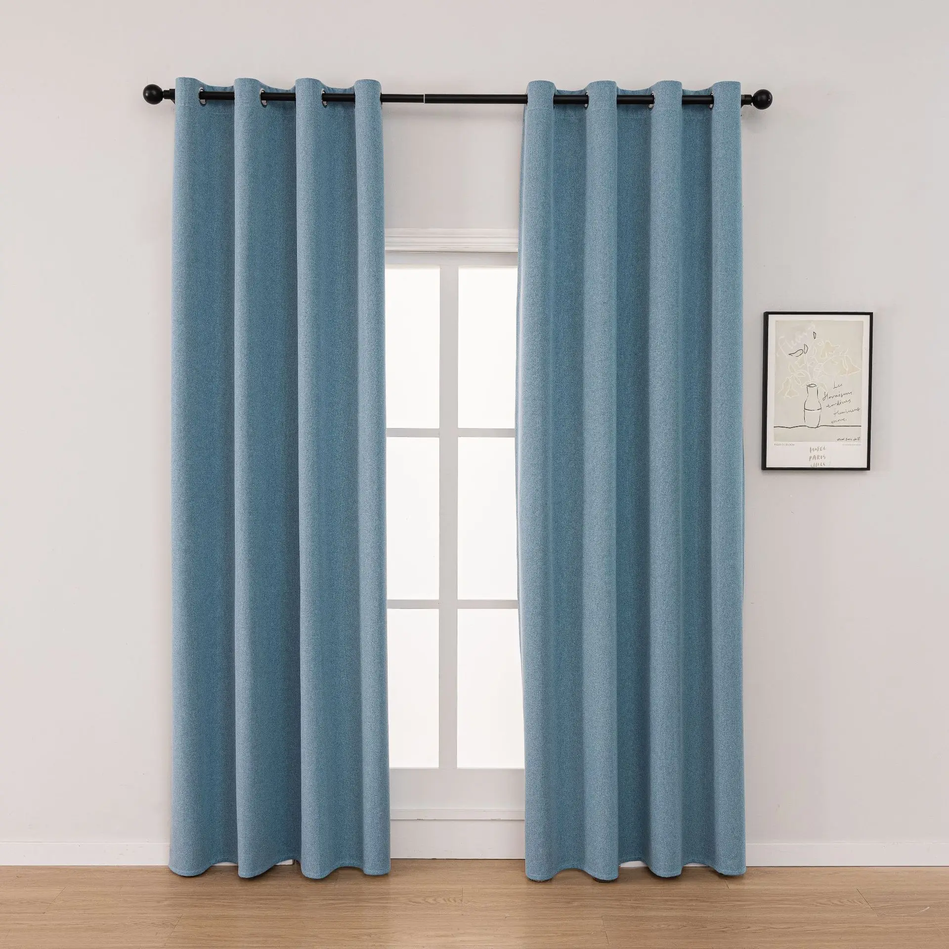 Hot Selling Cost-Effective Double-Sided Linen Blue Blackout Curtains For Household Use For Living Room Curtains