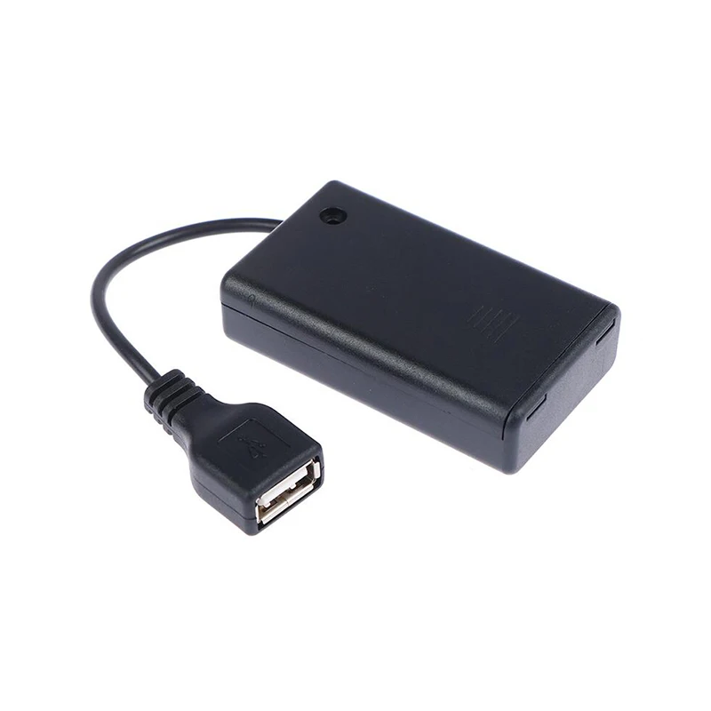 USB a Female Connector Cable 3 AAA Black Battery Holder 4.5V Case With ON/OFF Switch and Cover