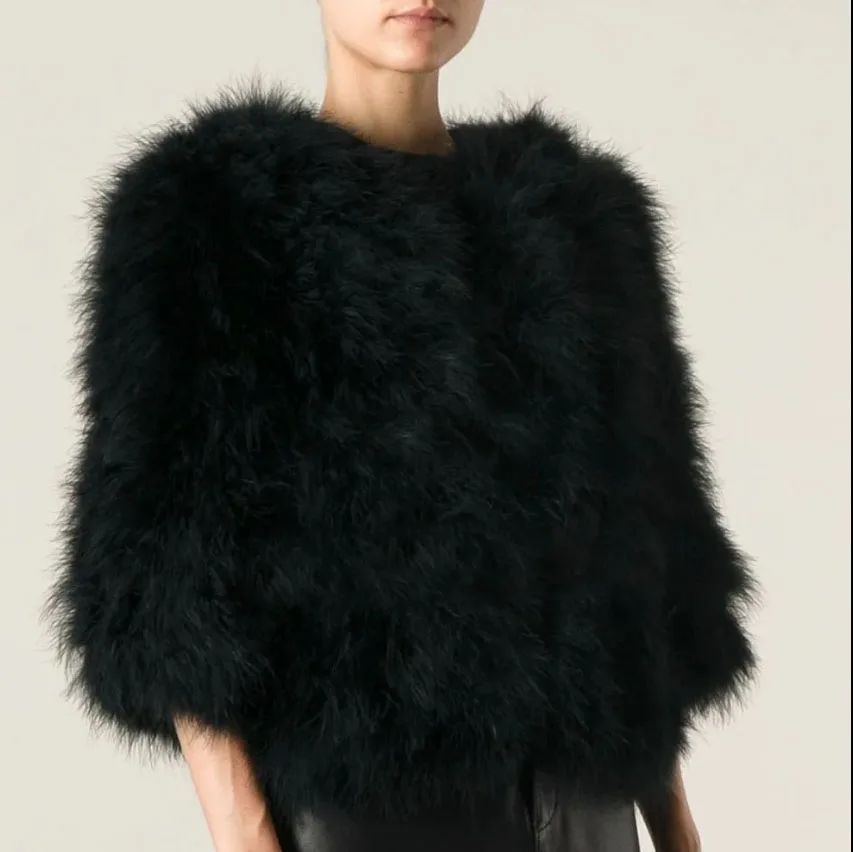 YR527 Fluffy Luxury Feather Coat Women Turkey Feather Top Ladies Crop Jacket