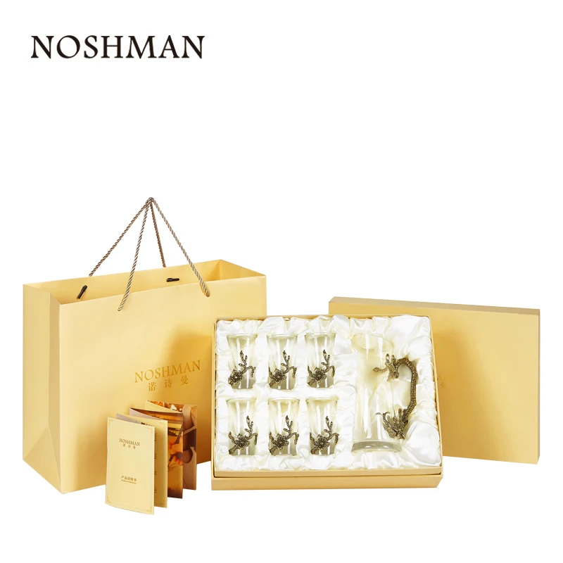 Hand Painted Enamel Liquor Cup Gift Box Set Crystal Wine Divider One Shot Glass Household Spirit Cup Upscale Wine Glass Set