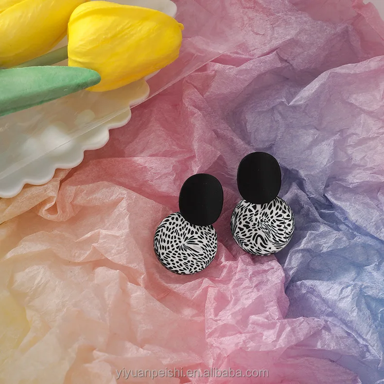 Bohemian Fashion Concave Alloy Handmade Round Polymer Clay Earrings For Women Jewelry