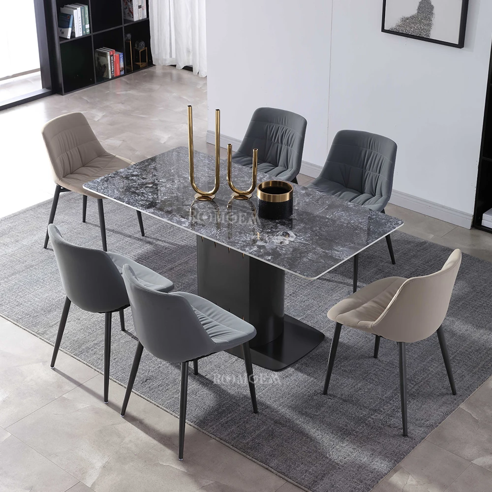 Black Marble Top Rectangle Long Dining Table With 6 Chairs Restaurant Home Use Tables Furniture