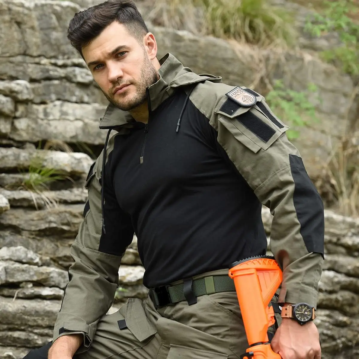 HCSF airsoft tactical uniform Protective Camouflage Suit with Frog Hood Formal Training Shirt Pants Breathable Canvas Fabric