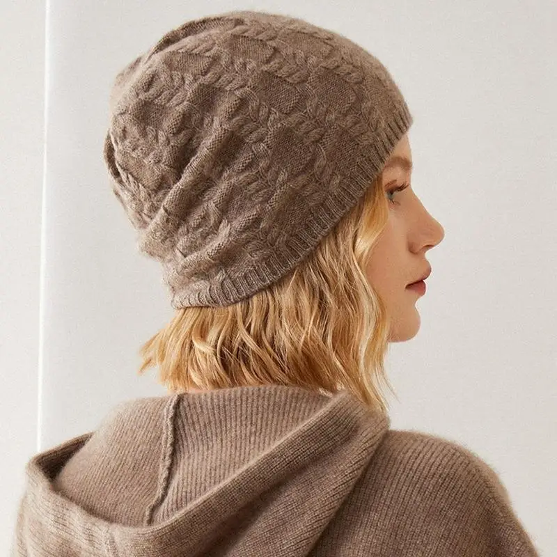 Derong custom 100% cashmere beanie hats winter knitted beanie hat women warm wool cashmere