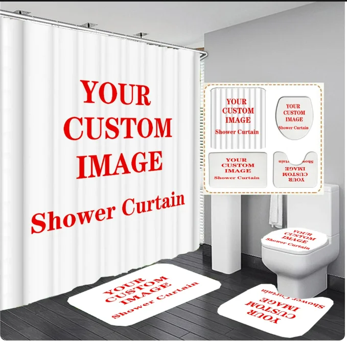 Watercolor Flower Shower Curtain Set Toilet Lid Cover Non-Slip Rug 4Pcs Sunflower Rose Lavender Tulip Bathroom Curtains 12 Hook