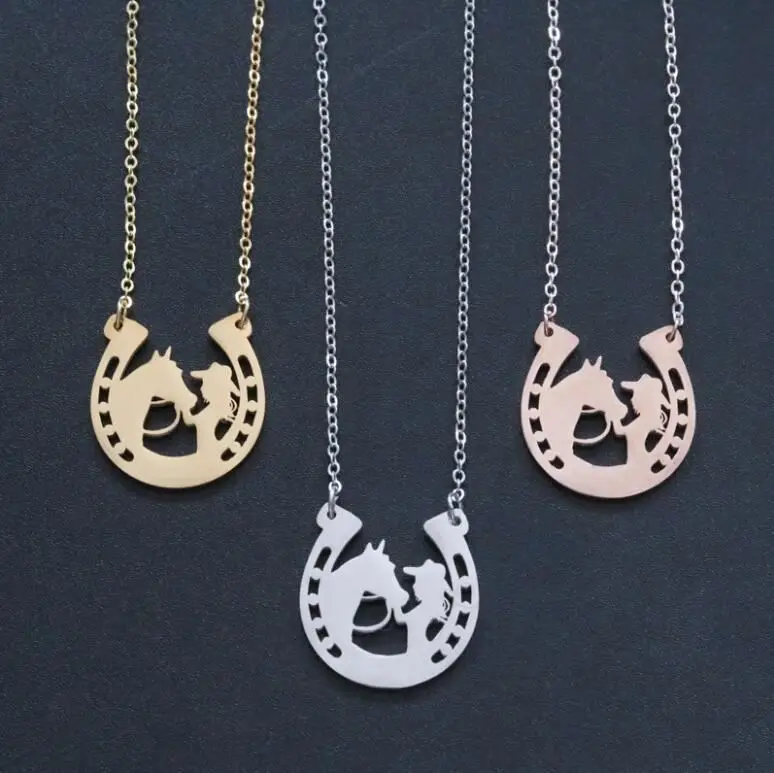 Модные ювелирные изделия с покрытием из розового золота, ожерелье с подвеской в форме подковы из нержавеющей стали для леди, лошади, девушки