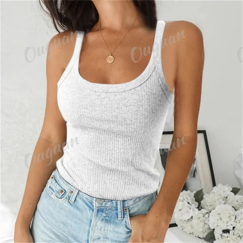 2022 Summer Women SleevelessVest High Quality Knitted Camis U-Neck Tank Tops Casual Solid Color Basic Camisole For Female