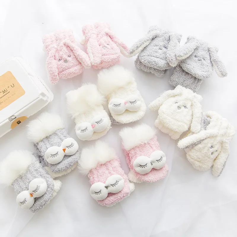 Winter Warm Cute 3D Animal Cartoon Owl Rabbit Indoor Floor Anti Slip Microfiber Ladies Women Fuzzy Socks