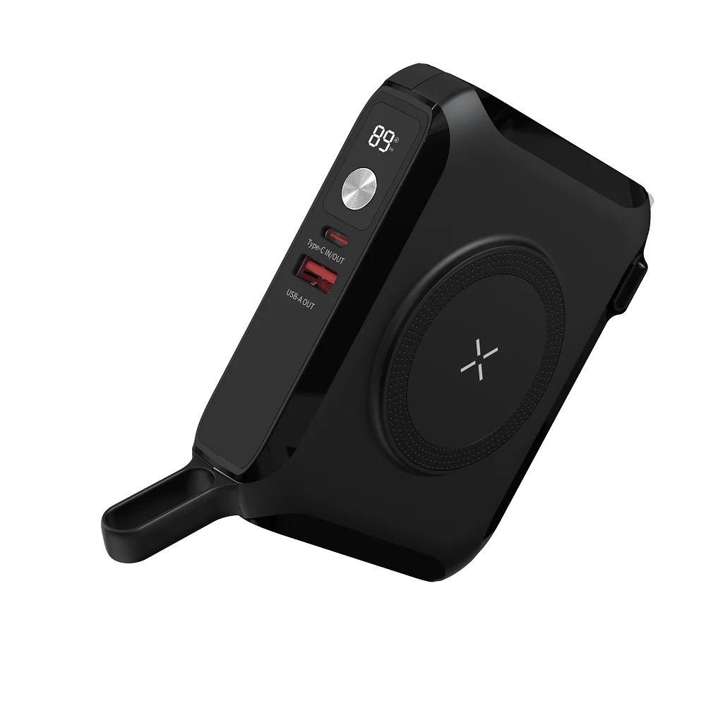 New electronic product ideas 2024 USB-C power bank travel charger wireless PD 20W external battery built-in cable with AC Plug