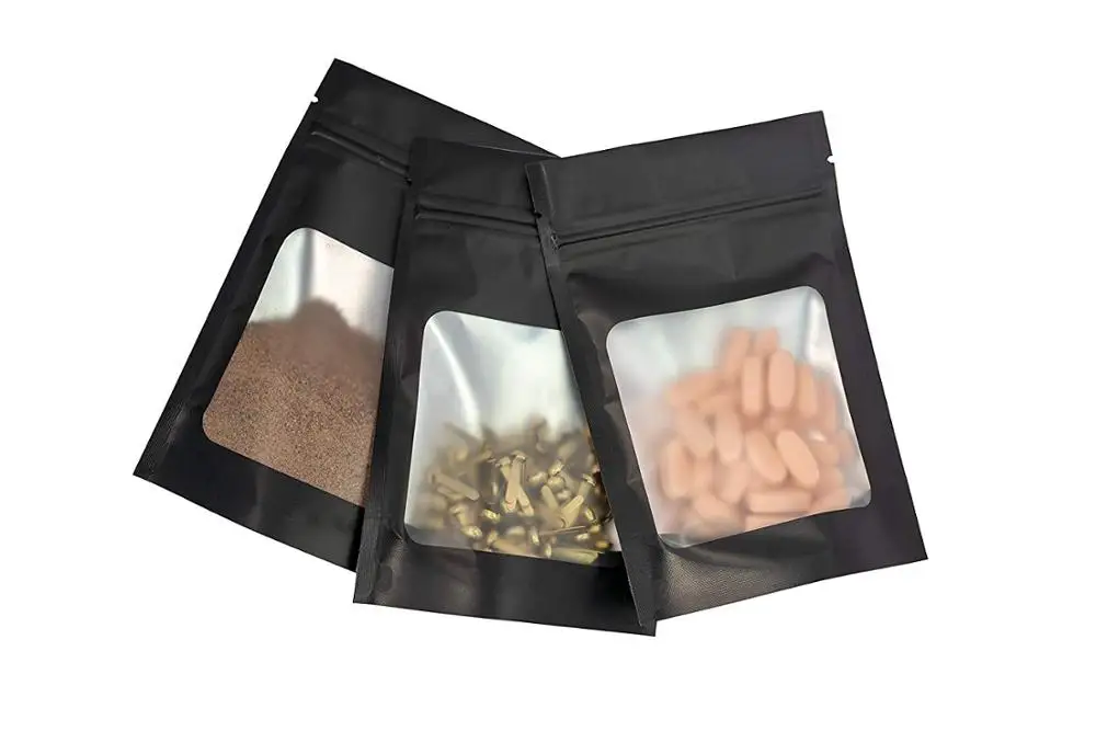 Smell Proof Odorless matte Mylar airtight ziplock resealable aluminum foil pouch bags with clear Window
