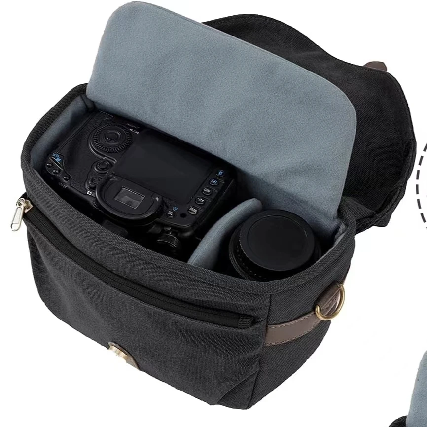 Camera Bag, SLR DSLR Canvas Camera Case, Vintage Padded Camera Shoulder Bag with Rain Cover for Women and Men