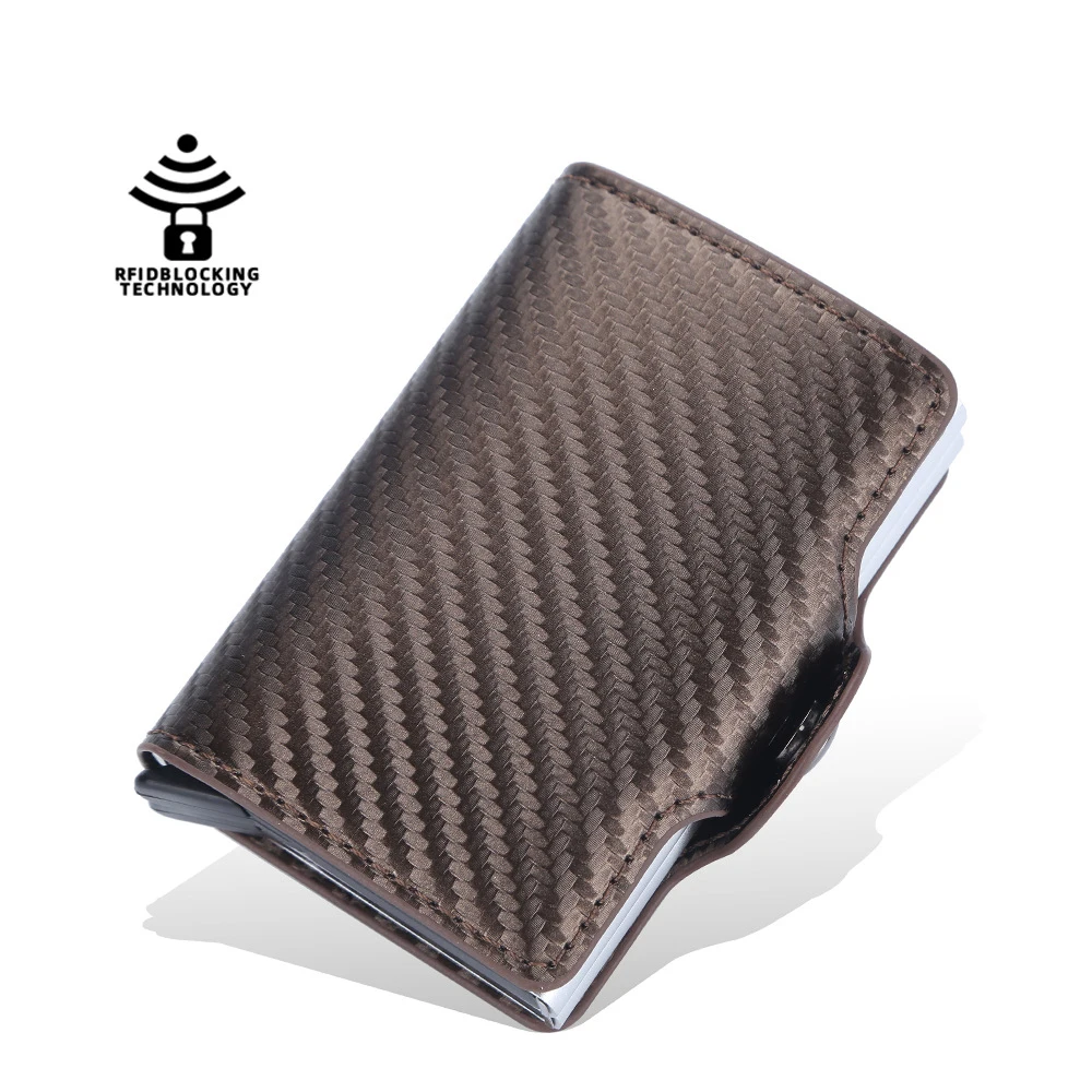 New Fashion RFID Automatic Bullet Double Layer Anti-theft Magnetic Buckle Carbon Fibre Card Holder