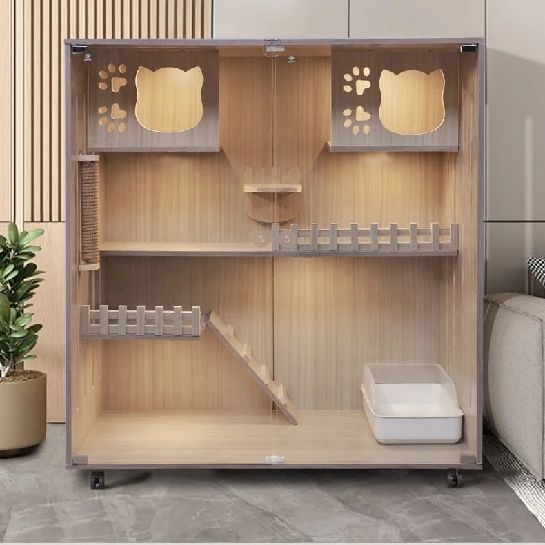 Modern Luxury Cat Nest Home cat nest Pet Cabinet Large Glass Wooden Villa Home Cat House