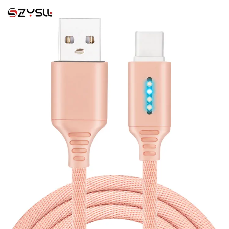 
2019 Fast Charging Aluminum Alloy Type-C 8-Pin Mini Charger Type C Data Nylon Braided Smart Automatic power-off USB Cable 