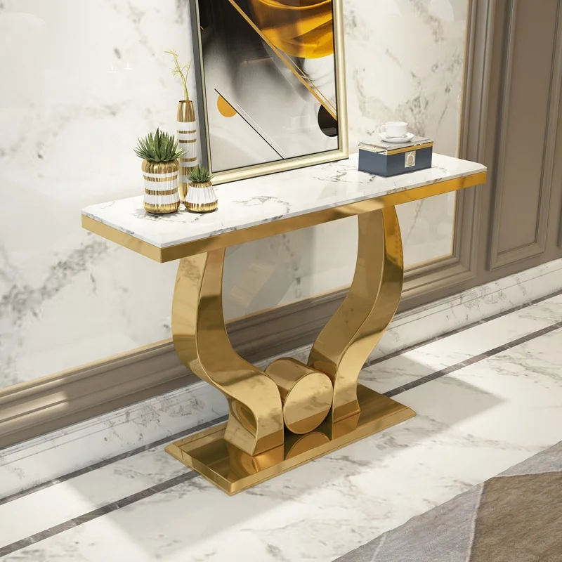 High quality modern luxury stainless steel metal marble counter tops customized  console table