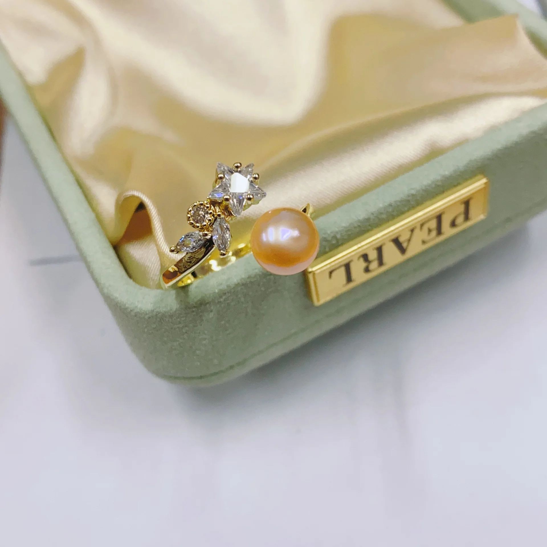 Elegant Design Crystal Star Freshwater Pearl Rings Hollow Lace Flower Real Pearl Ring For Women