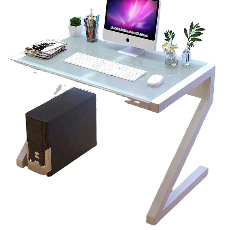 Easy to install Z Type Toughened Glass Computer Laptop Desk Study Table Workstation Home Furniture