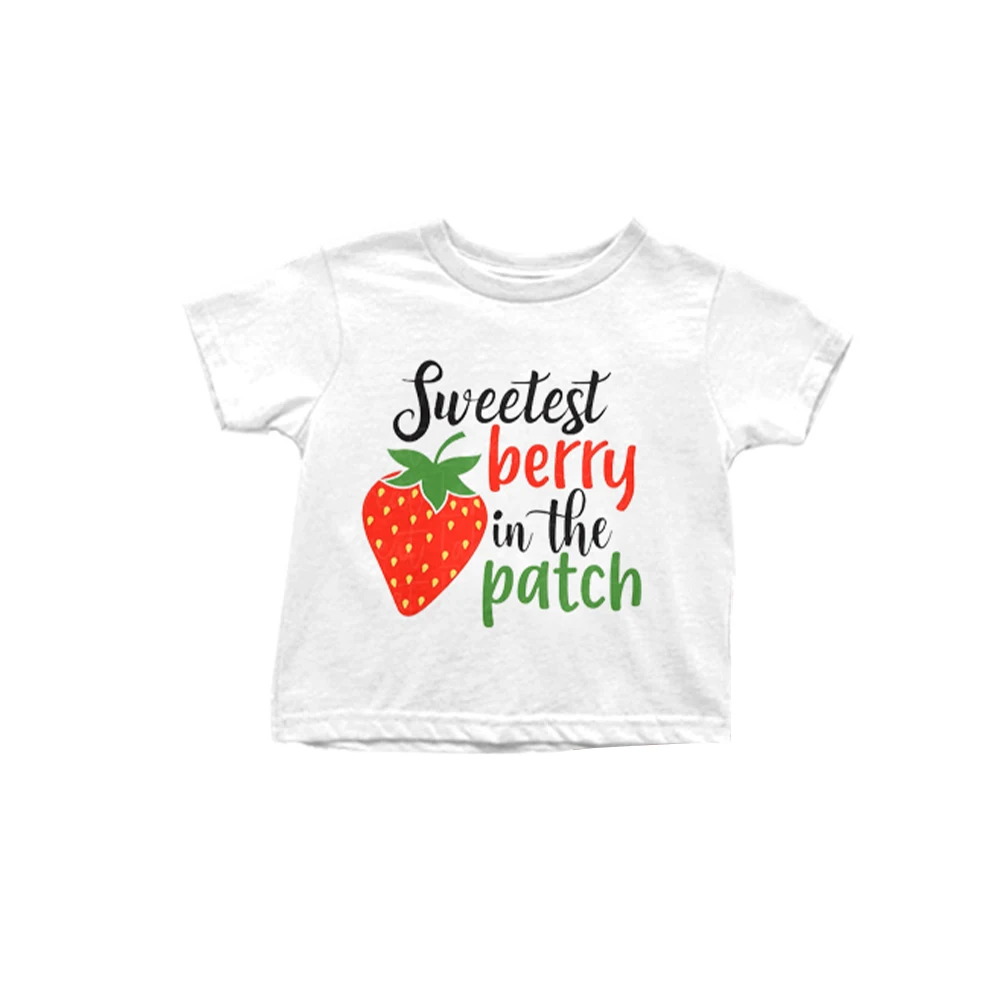 GT0397 Pre-order Boutique Wholesale Printed White Strawberry Kids Short Sleeve T Shirt Kids Clothes Children