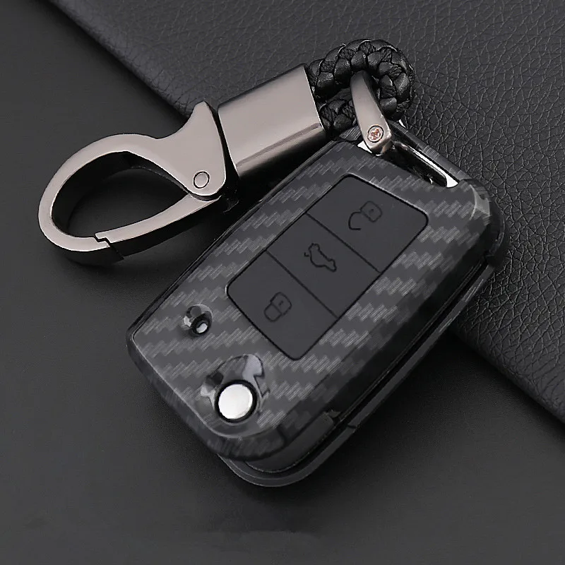 Carbon Fiber Car Key Case Bag Cover For Volkswagen VW Golf 7 MK7 Tiguan Touran 2017 For Skoda Octavia A7 RS For Seat Leon Ibiza