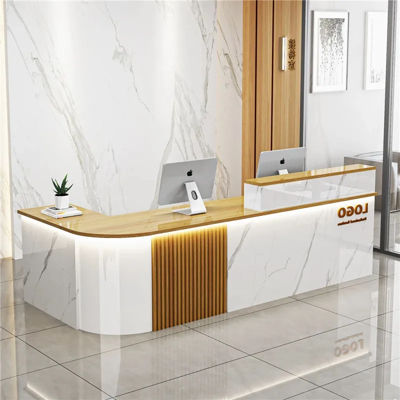 Modern Exquisite Simple White Wooden Reception Desk for Hotels Stores Halls for Mall Interior Layout Design