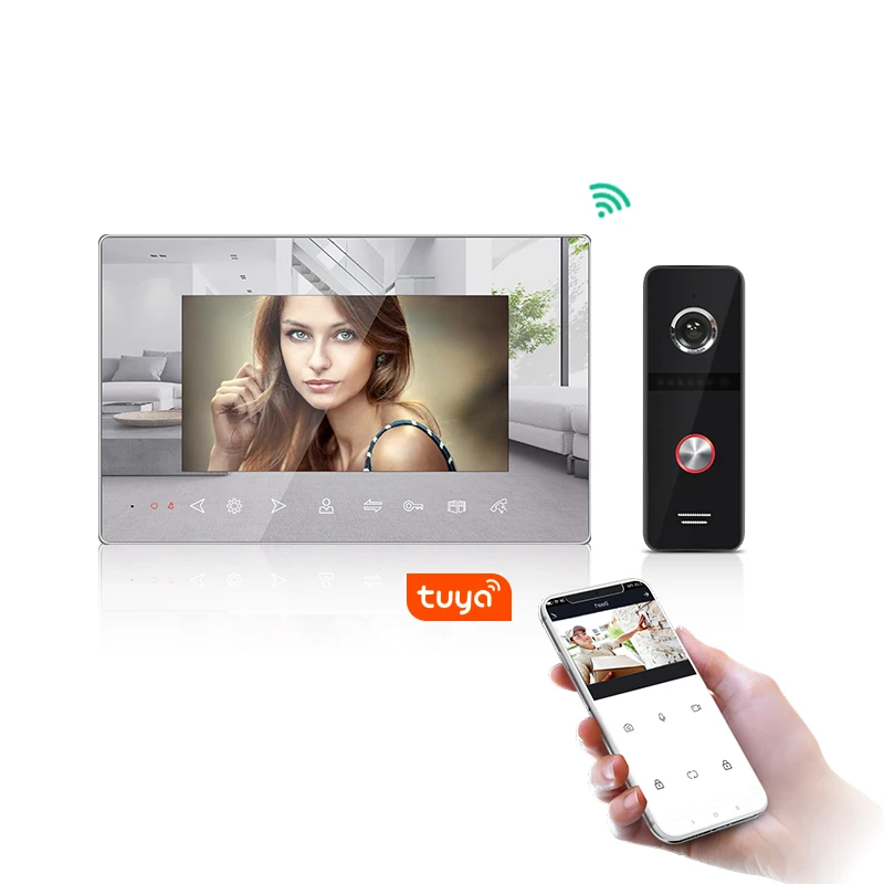 Hot sale tuya smart mirror effect wireless ip wifi video door phone intercom system doorbell works with mobile phone